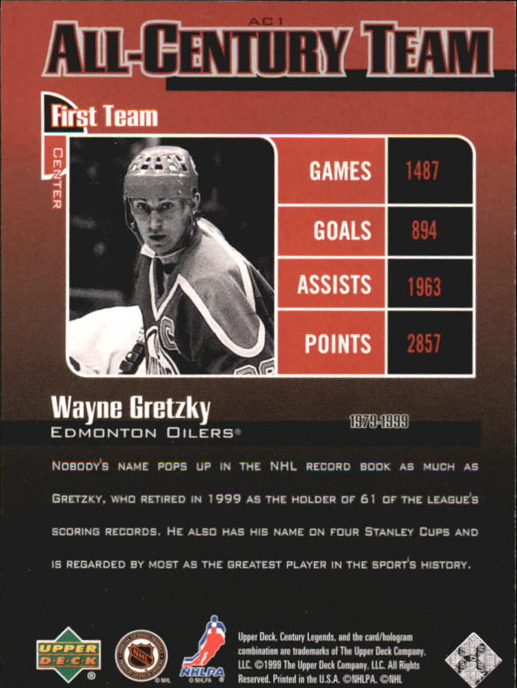 1999-00 Upper Deck Century Legends All Century Team #AC1 Wayne Gretzky back image