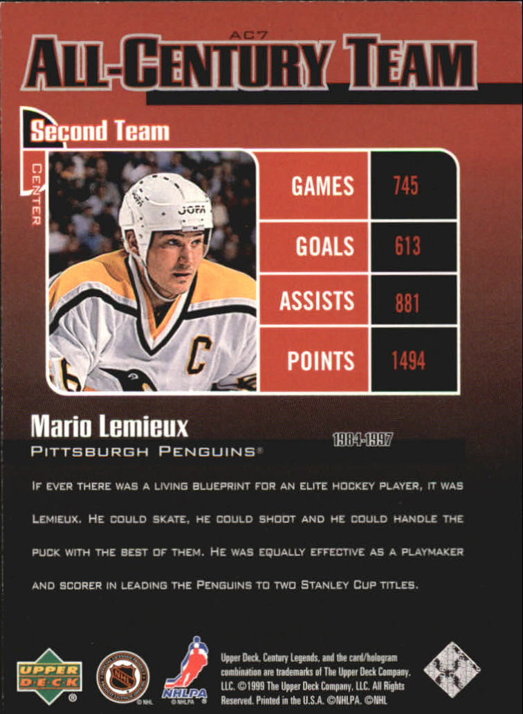 1999-00 Upper Deck Century Legends All Century Team #AC7 Mario Lemieux back image