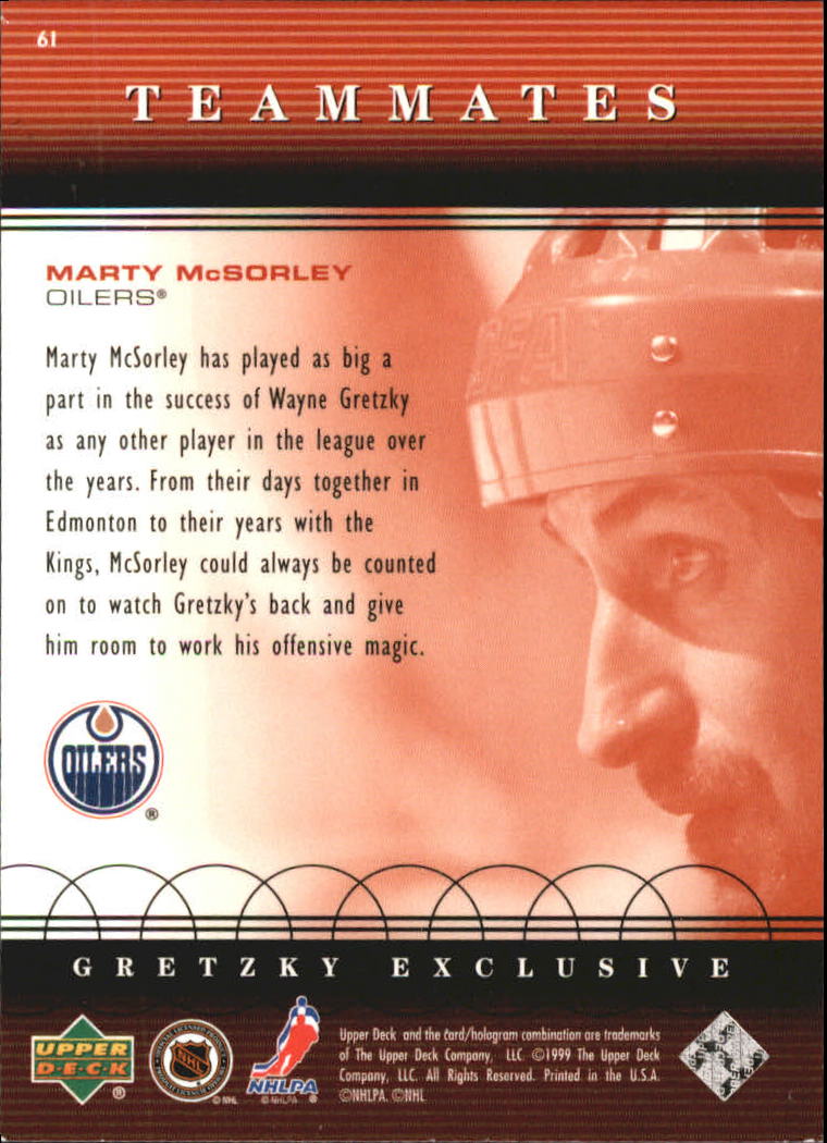 1999-00 Upper Deck Gretzky Exclusives #61 Marty McSorley TM/Wayne Gretzky back image