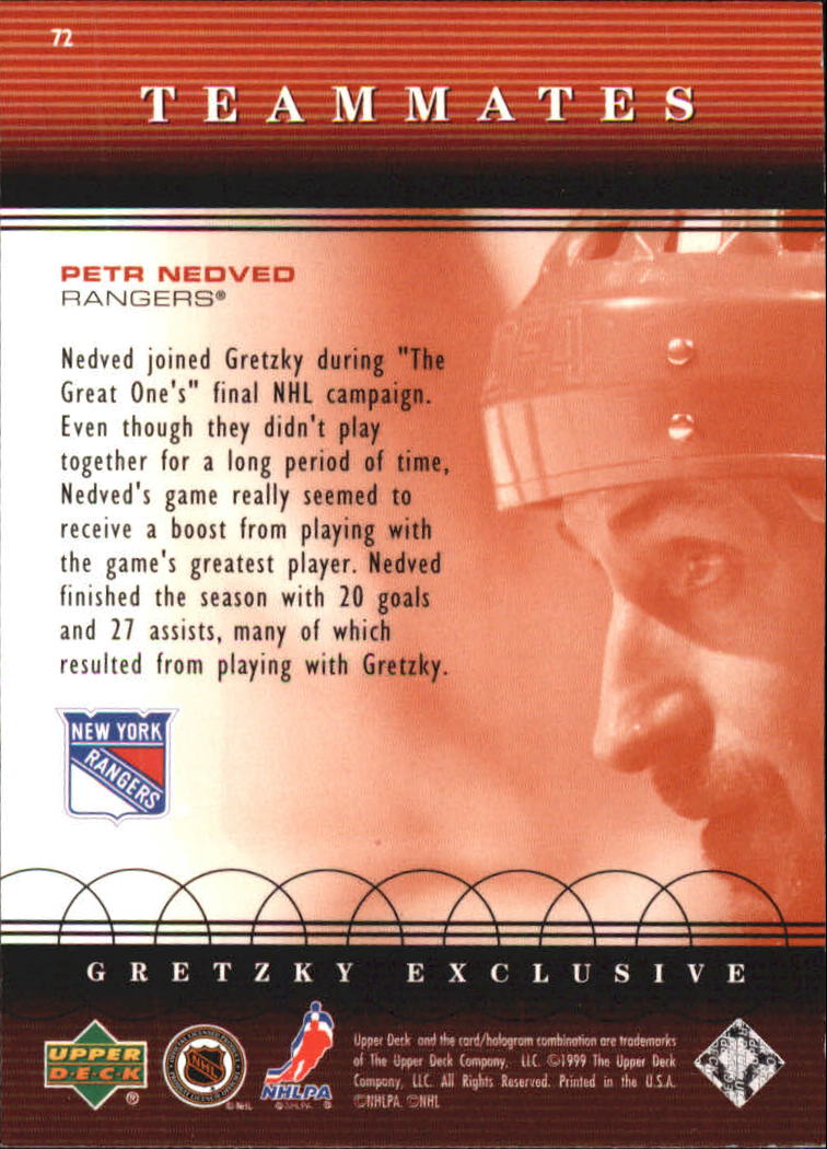 1999-00 Upper Deck Gretzky Exclusives #72 Petr Nedved TM/Wayne Gretzky back image