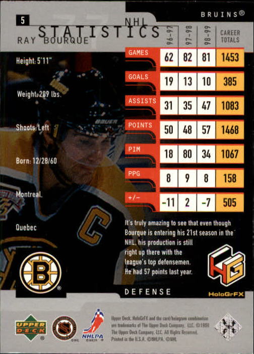 1999-00 Upper Deck HoloGrFx #5 Ray Bourque back image
