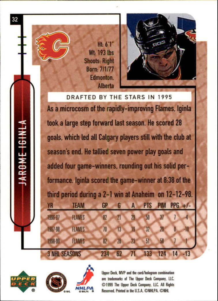 1999-00 Upper Deck MVP #32 Jarome Iginla back image