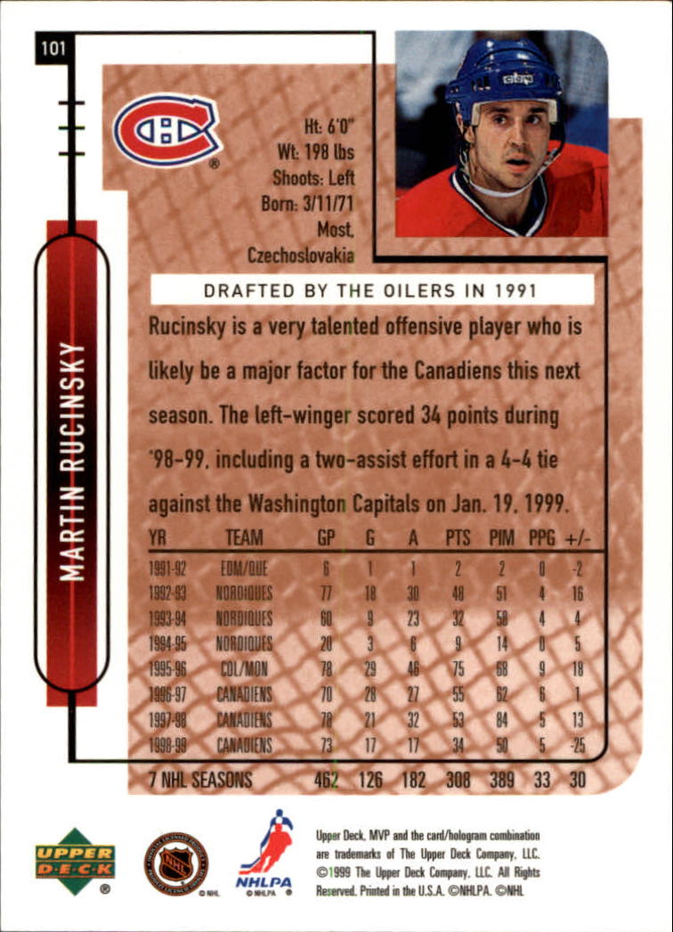 1999-00 Upper Deck MVP #101 Martin Rucinsky back image