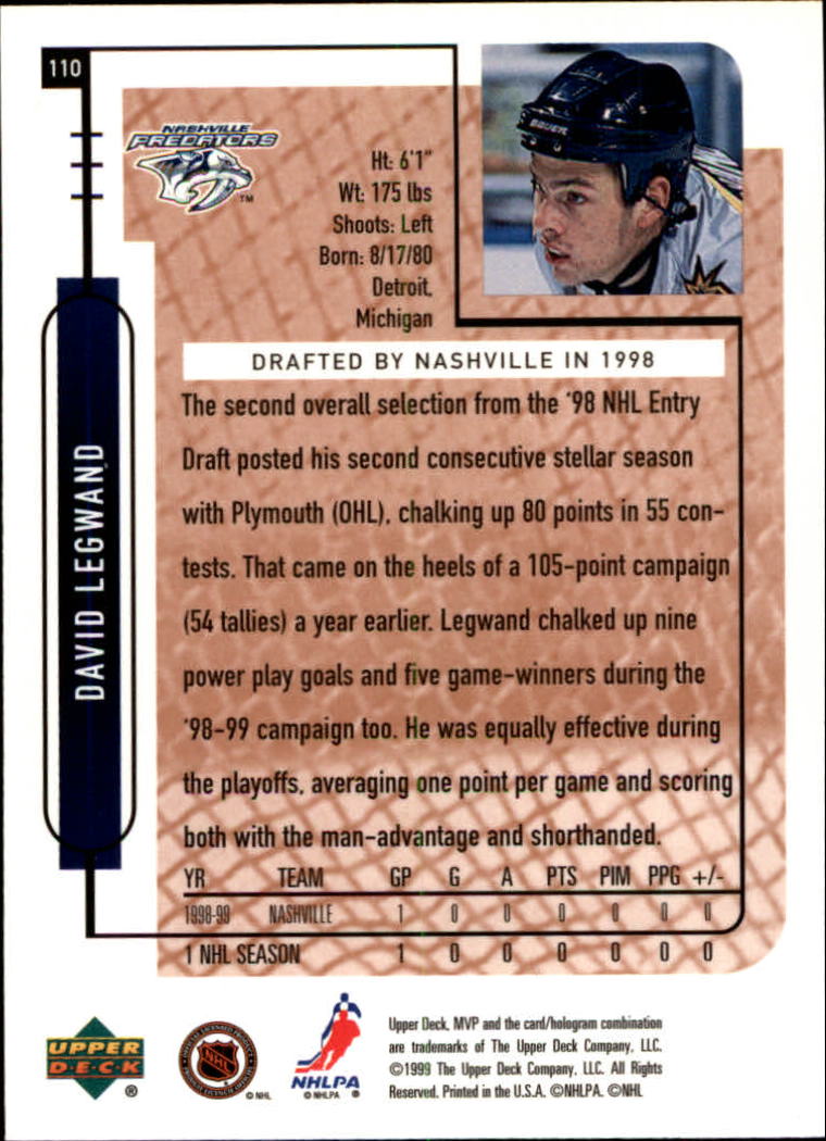 1999-00 Upper Deck MVP #110 David Legwand back image