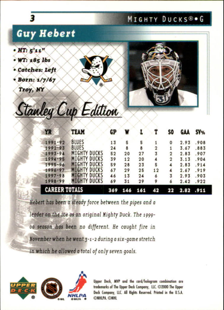 1999-00 Upper Deck MVP SC Edition #3 Guy Hebert back image