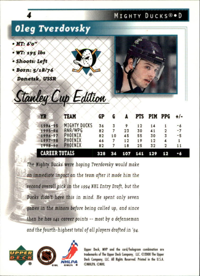 1999-00 Upper Deck MVP SC Edition #4 Oleg Tverdovsky back image