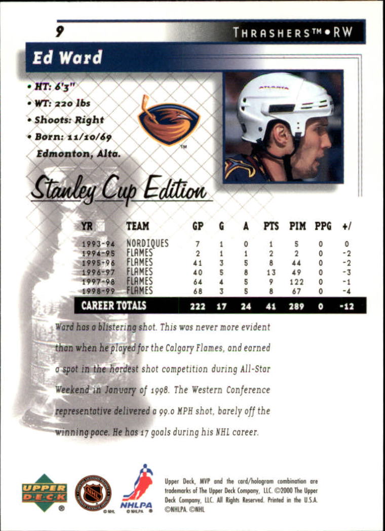 1999-00 Upper Deck MVP Stanley Cup Edition - #9 Ed Ward