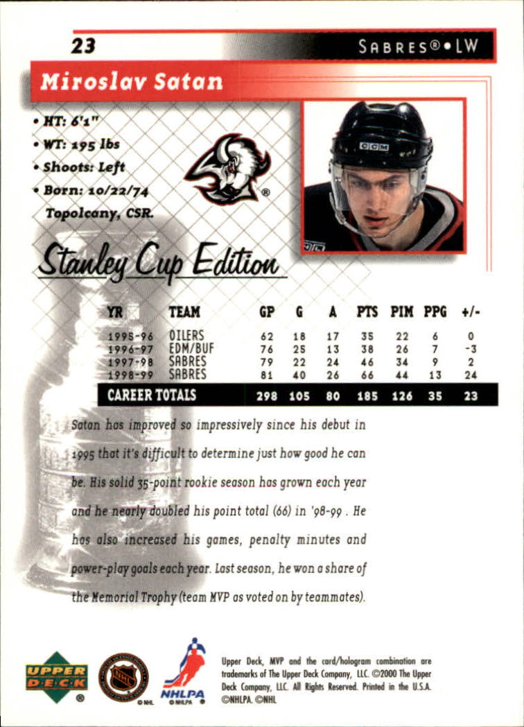 1999-00 Upper Deck MVP SC Edition #23 Miroslav Satan back image