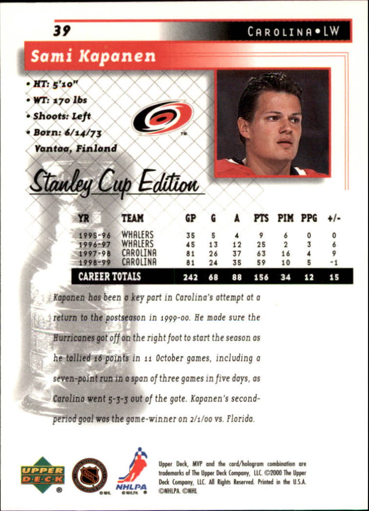1999-00 Upper Deck MVP SC Edition #39 Sami Kapanen back image