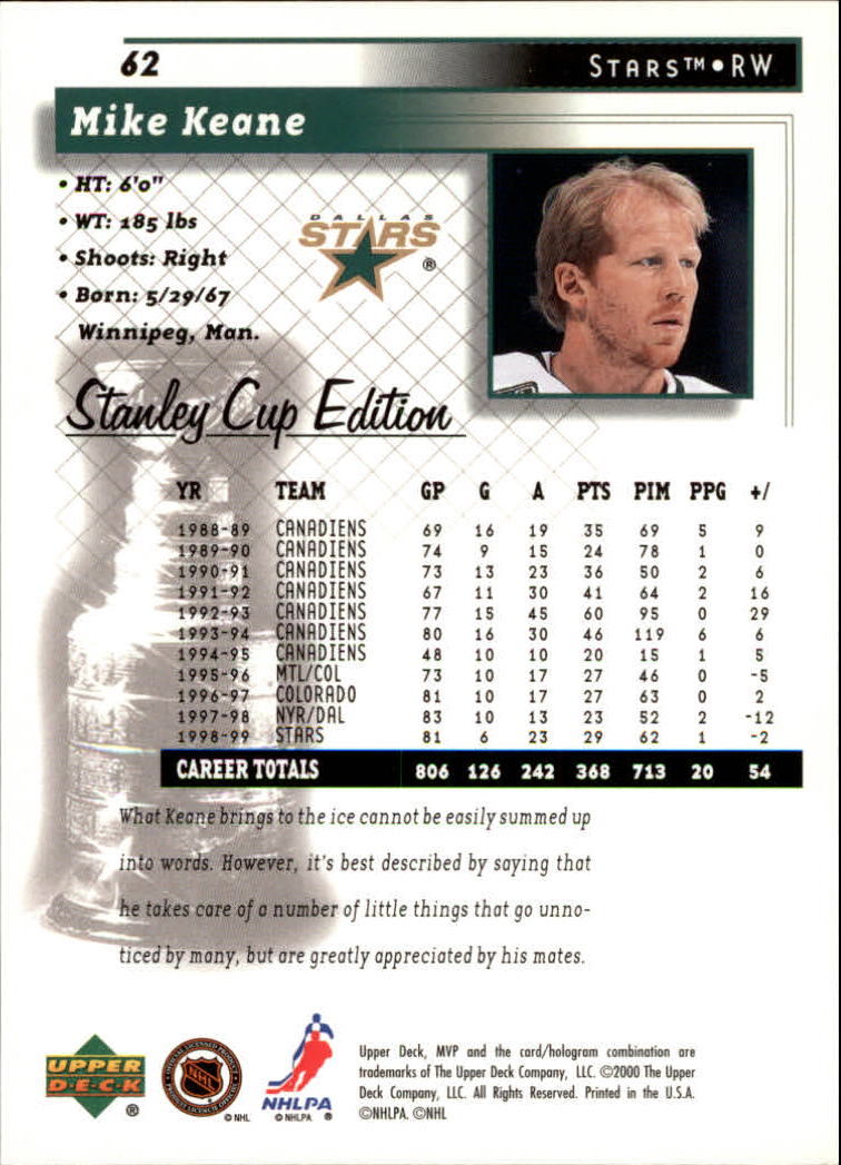 1999-00 Upper Deck MVP Stanley Cup Edition - #9 Ed Ward