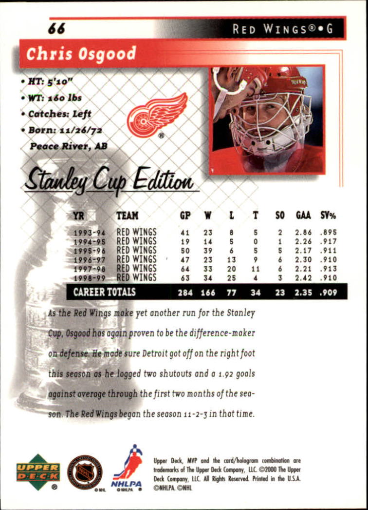 1999-00 Upper Deck MVP SC Edition #66 Chris Osgood back image