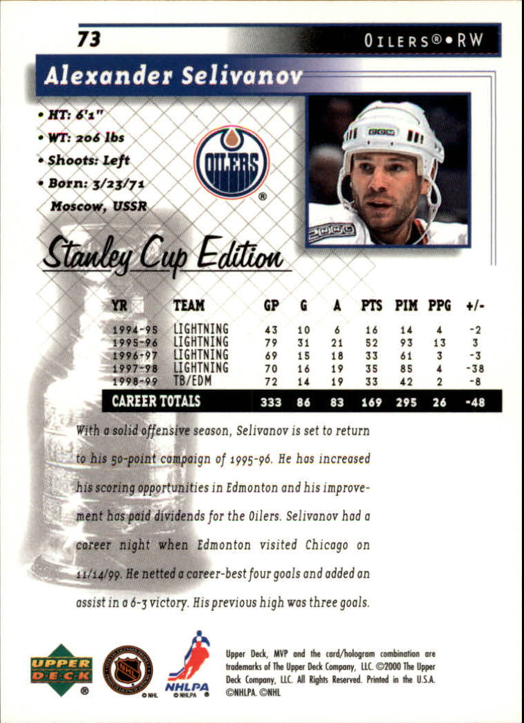 1999-00 Upper Deck MVP SC Edition #73 Alexander Selivanov back image