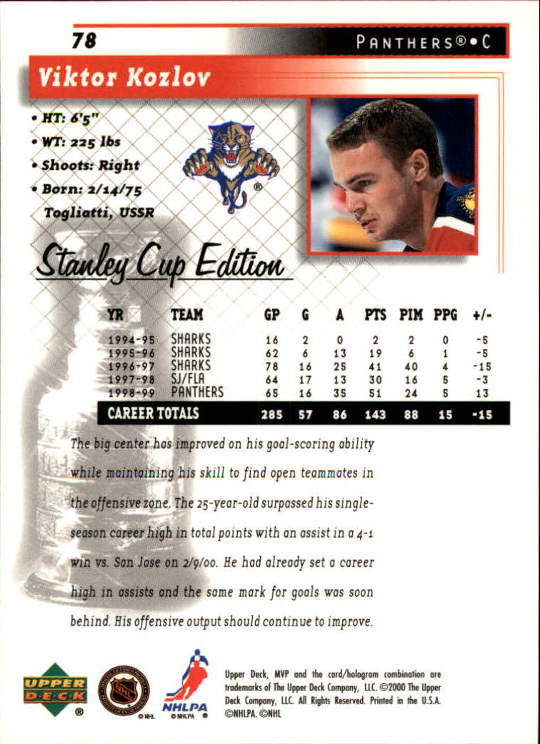 1999-00 Upper Deck MVP SC Edition #78 Viktor Kozlov back image