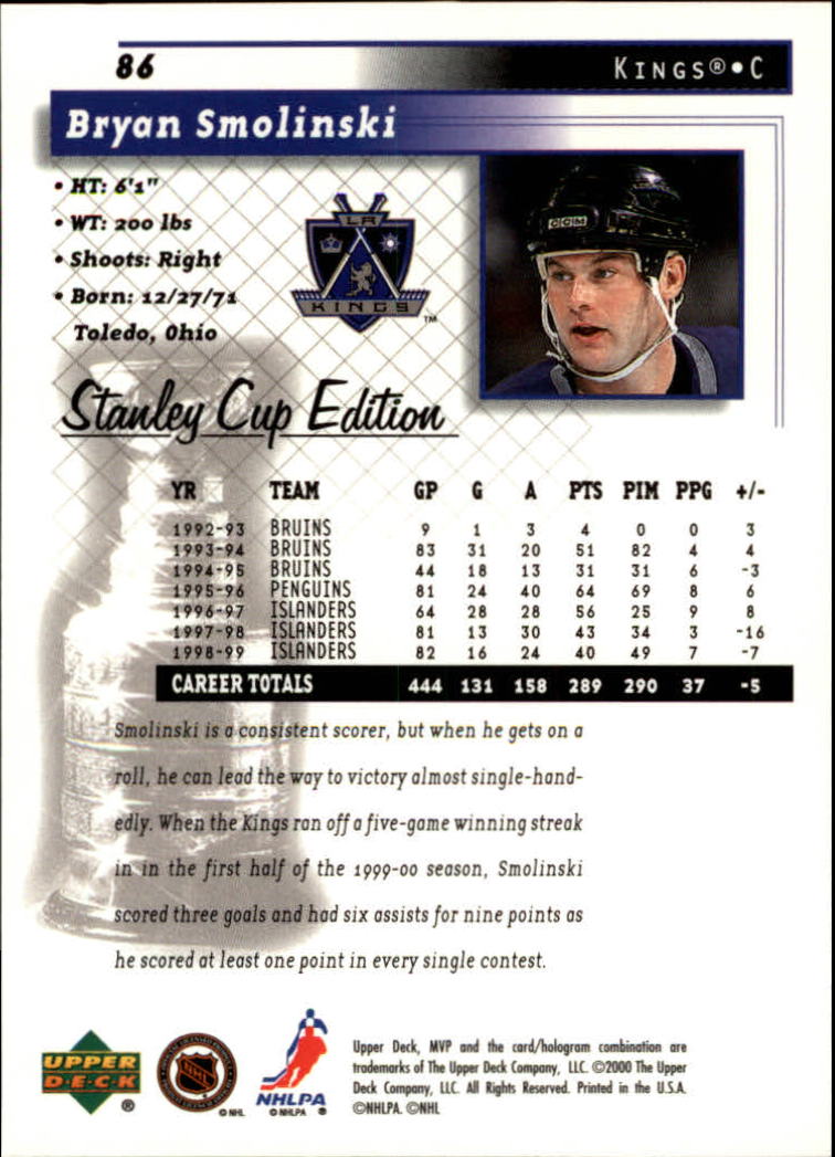 1999-00 Upper Deck MVP SC Edition #86 Bryan Smolinski back image