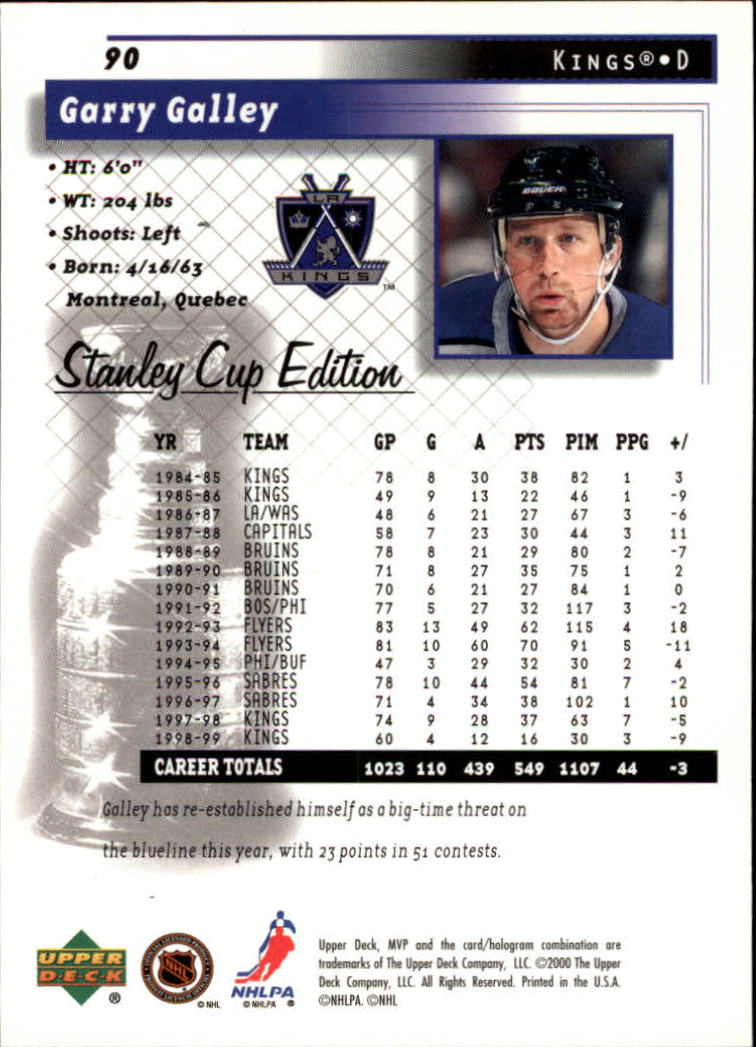 1999-00 Upper Deck MVP SC Edition #90 Garry Galley back image