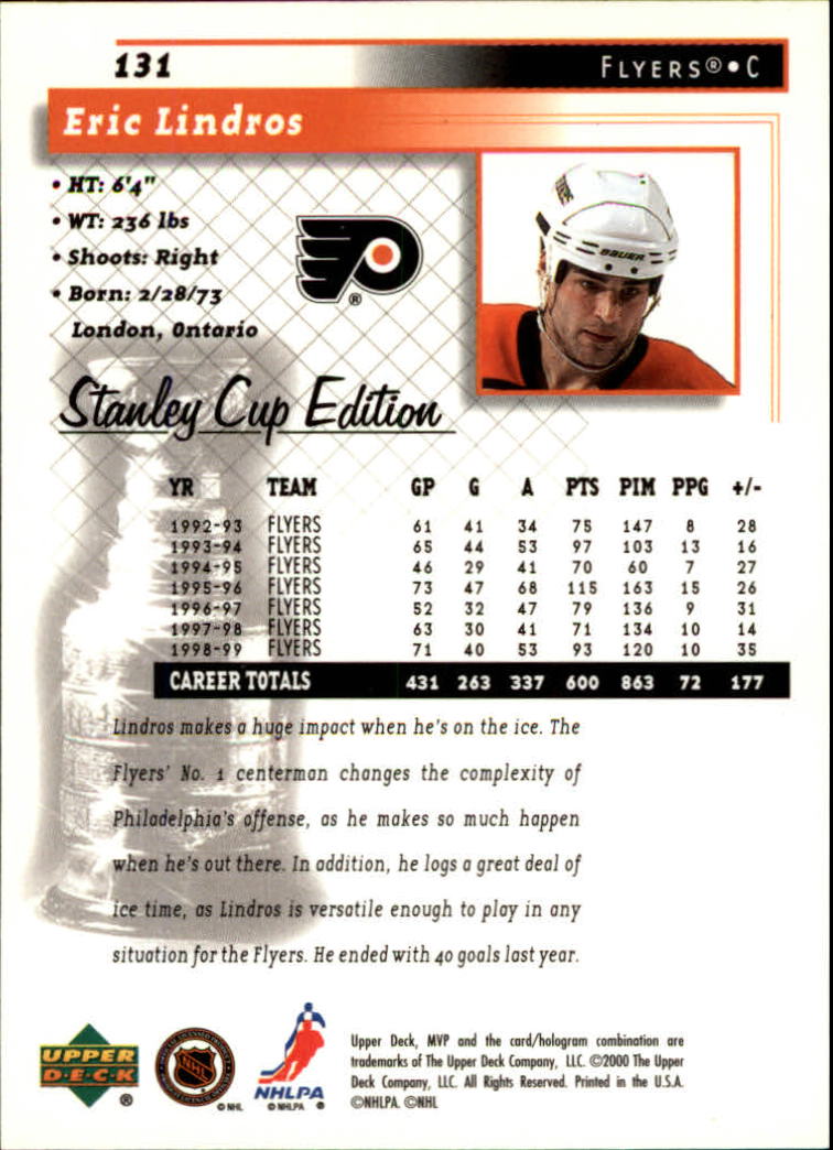 1999-00 Upper Deck MVP SC Edition #131 Eric Lindros back image