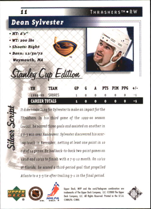 1999-00 Upper Deck MVP SC Edition Silver Script #11 Dean Sylvester back image