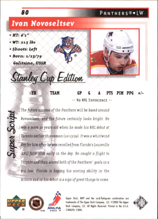 1999-00 Upper Deck MVP SC Edition Super Script #80 Ivan Novoseltsev back image