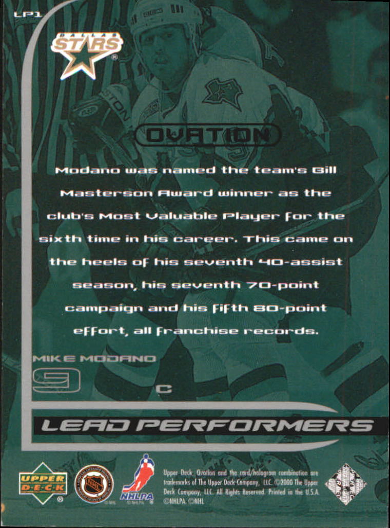 1999-00 Upper Deck Ovation Lead Performers #LP1 Mike Modano back image