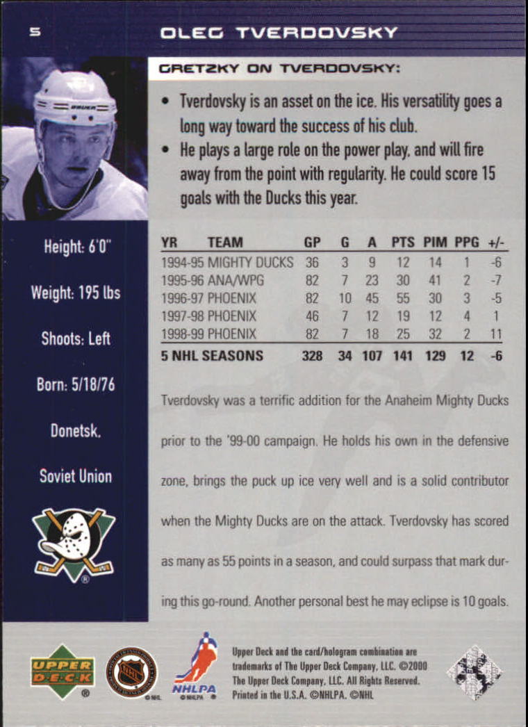 1999-00 Wayne Gretzky Hockey #5 Oleg Tverdovsky back image