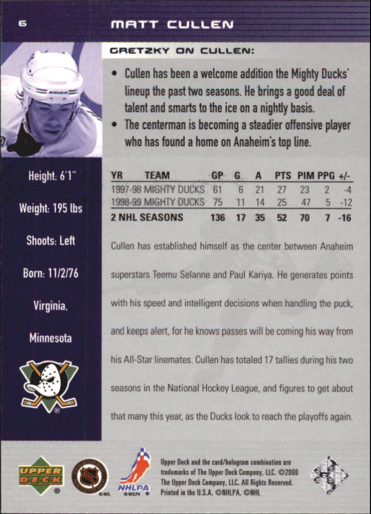 1999-00 Wayne Gretzky Hockey #6 Matt Cullen back image