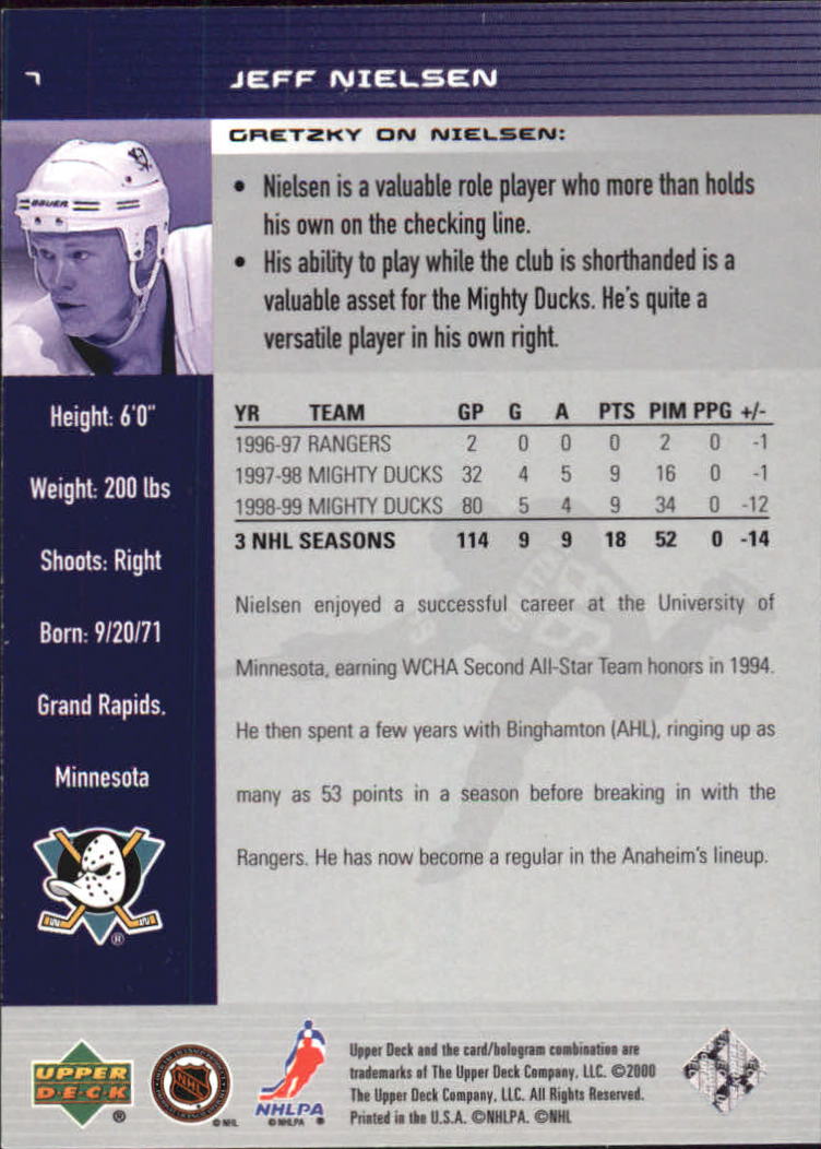 1999-00 Wayne Gretzky Hockey #7 Jeff Nielsen back image