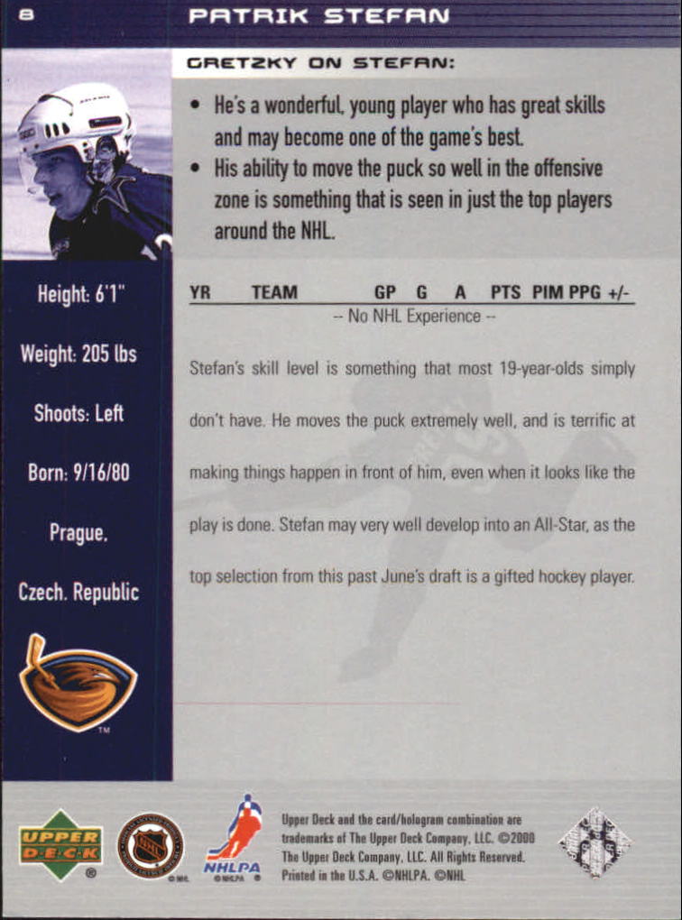 1999-00 Wayne Gretzky Hockey #8 Patrik Stefan RC back image