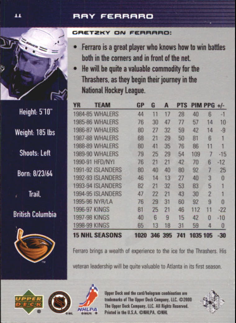 1999-00 Wayne Gretzky Hockey #11 Ray Ferraro back image