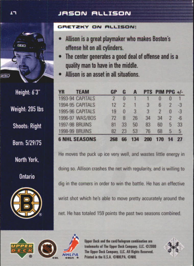 1999-00 Wayne Gretzky Hockey #17 Jason Allison back image