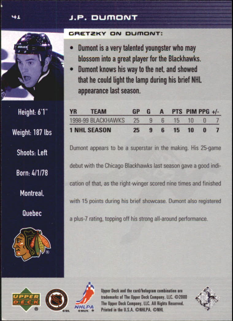 1999-00 Wayne Gretzky Hockey #41 J-P Dumont back image