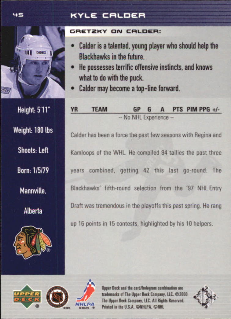 1999-00 Wayne Gretzky Hockey #45 Kyle Calder RC back image