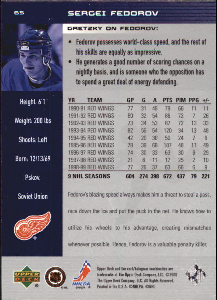 1999-00 Wayne Gretzky Hockey #65 Sergei Fedorov back image