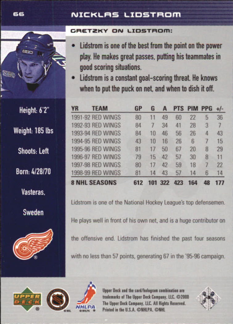1999-00 Wayne Gretzky Hockey #66 Nicklas Lidstrom back image