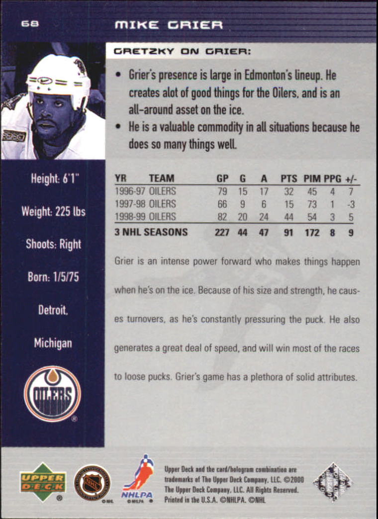 1999-00 Wayne Gretzky Hockey #68 Mike Grier back image