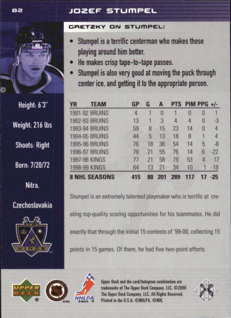 1999-00 Wayne Gretzky Hockey #82 Jozef Stumpel back image