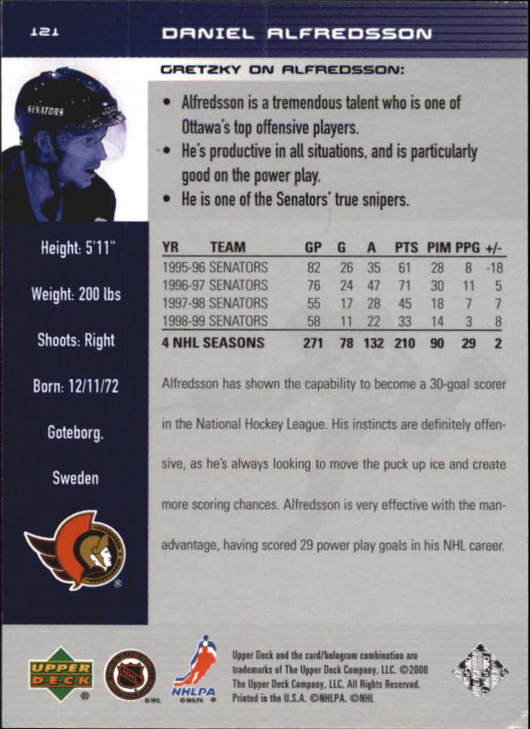 1999-00 Wayne Gretzky Hockey #121 Daniel Alfredsson back image
