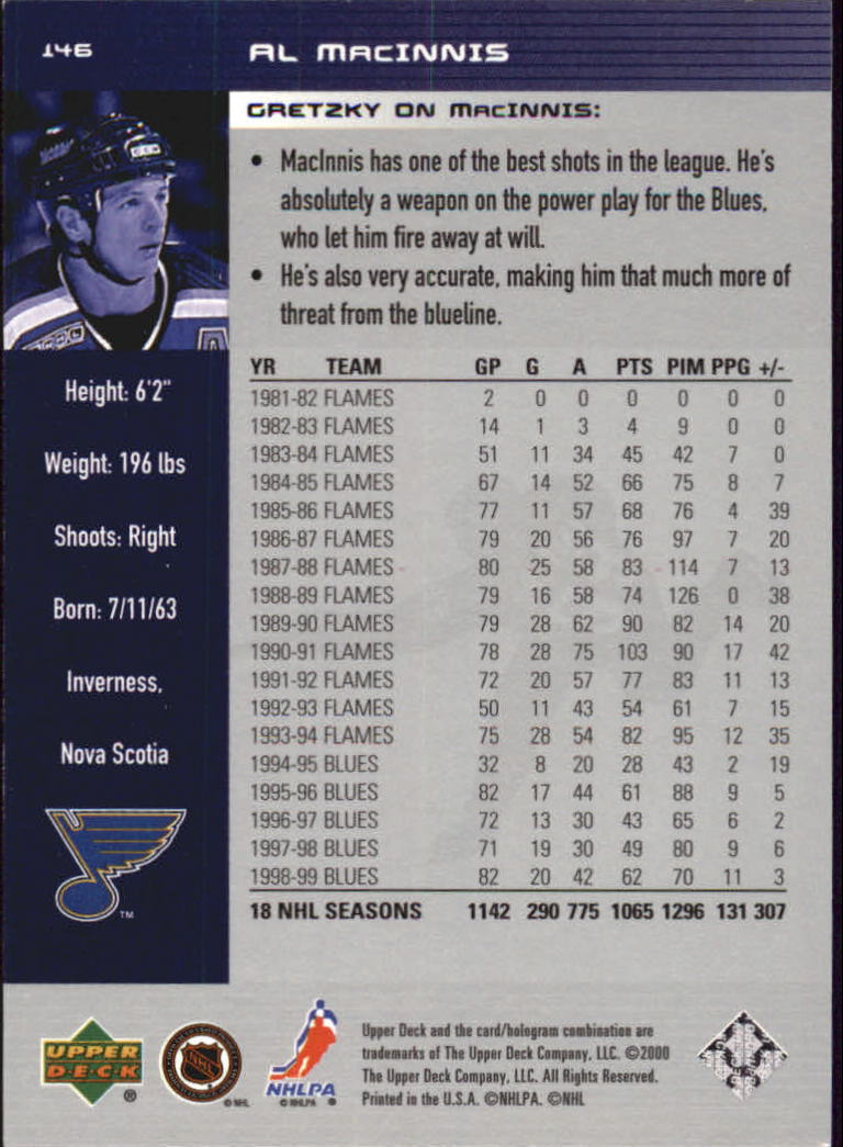 1999-00 Wayne Gretzky Hockey #146 Al MacInnis - NM-MT - GamesandCards ...