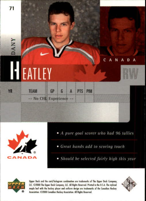 1999-00 UD Prospects #71 Dany Heatley back image