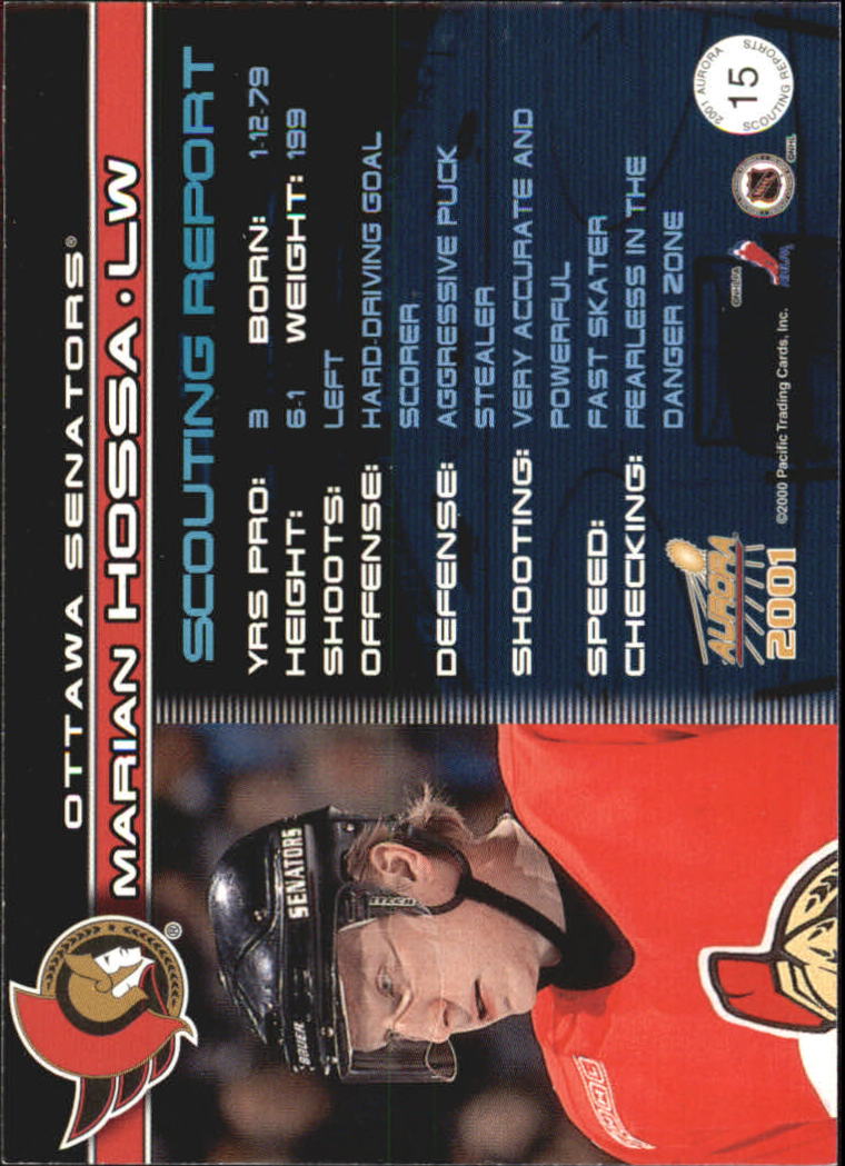 2000-01 Aurora Scouting Reports #15 Marian Hossa back image