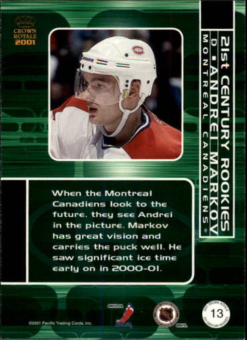 2000-01 Crown Royale 21st Century Rookies #13 Andrei Markov back image
