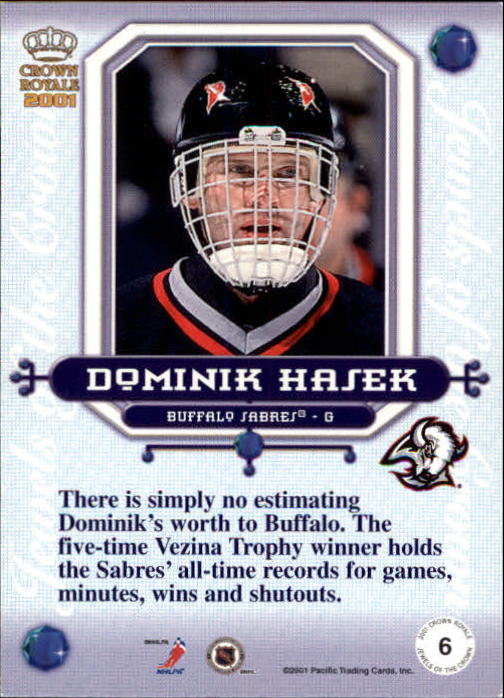 2000-01 Crown Royale Jewels of the Crown #6 Dominik Hasek back image