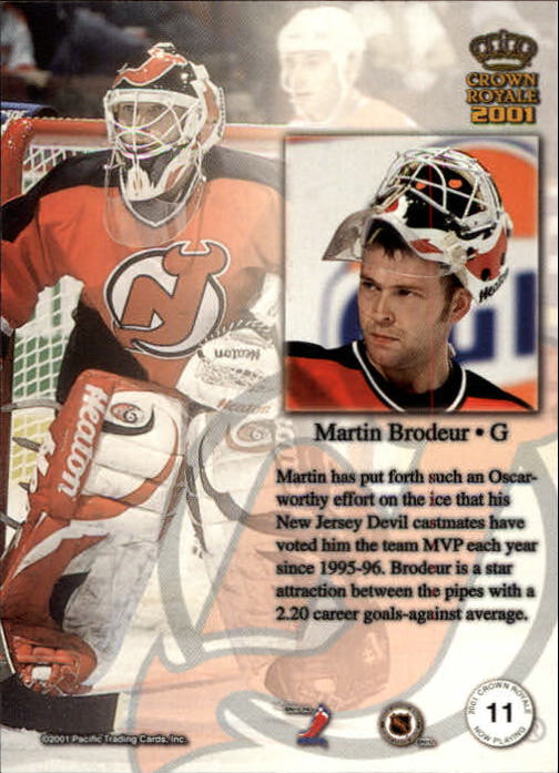 2000-01 Crown Royale Now Playing #11 Martin Brodeur back image