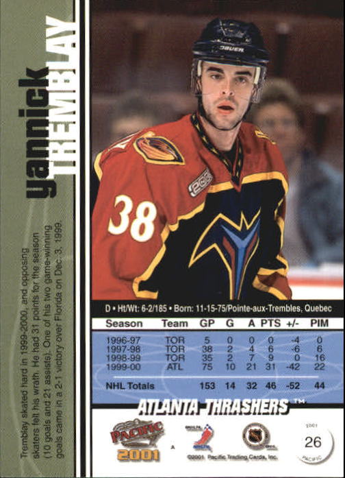 2000-01 Pacific #26 Yannick Tremblay back image