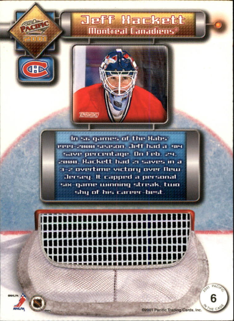 2000-01 Pacific In the Cage Net-Fusions #6 Jeff Hackett back image