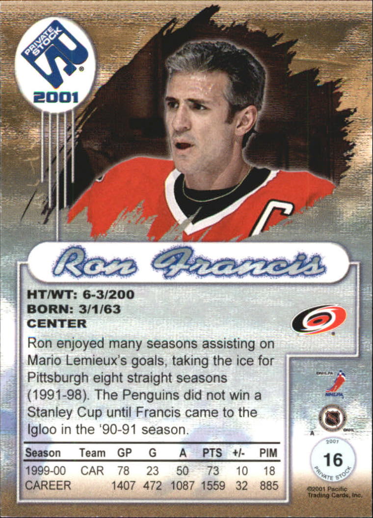 2000-01 Private Stock Premiere Date #16 Ron Francis back image