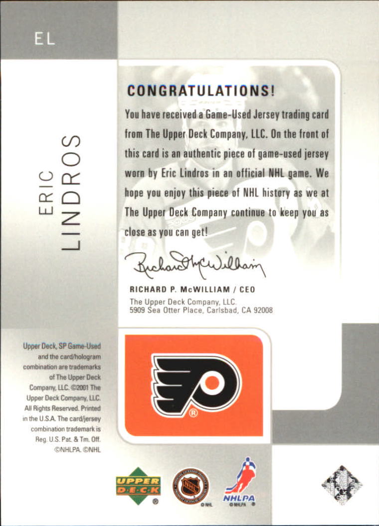 2000-01 SP Game Used Tools of the Game #EL Eric Lindros back image