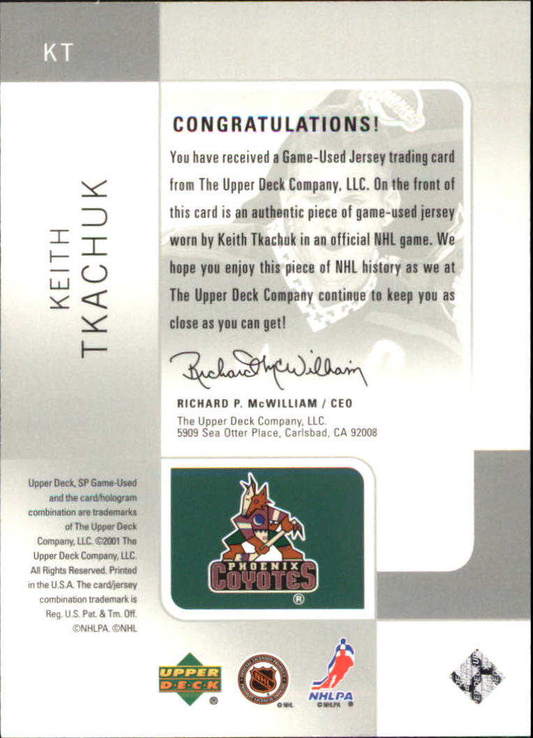 2000-01 SP Game Used Tools of the Game #KT Keith Tkachuk back image