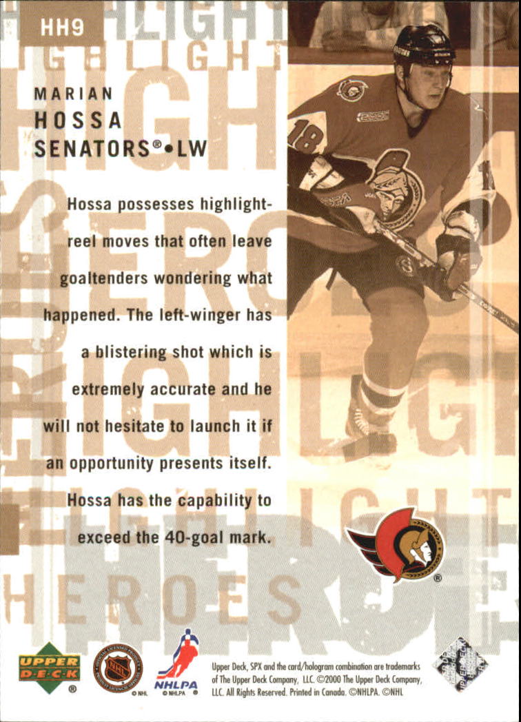 2000-01 SPx Highlight Heroes #HH9 Marian Hossa back image