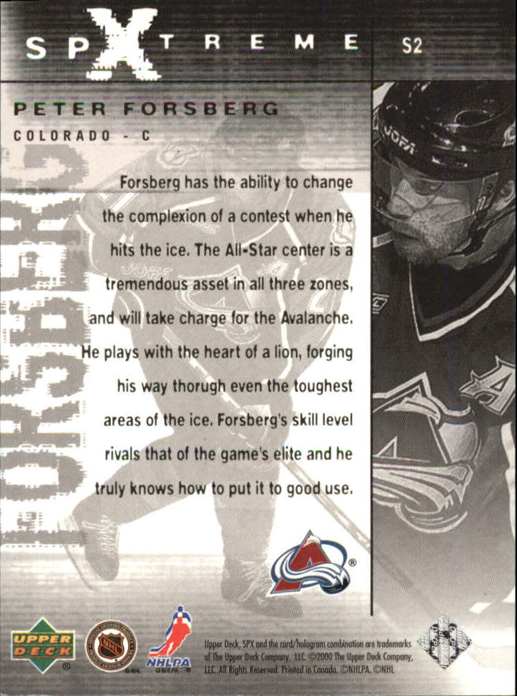 2000-01 SPx SPXtreme #S2 Peter Forsberg back image