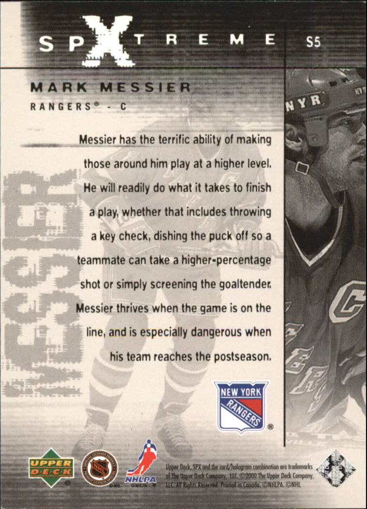 2000-01 SPx SPXtreme #S5 Mark Messier back image